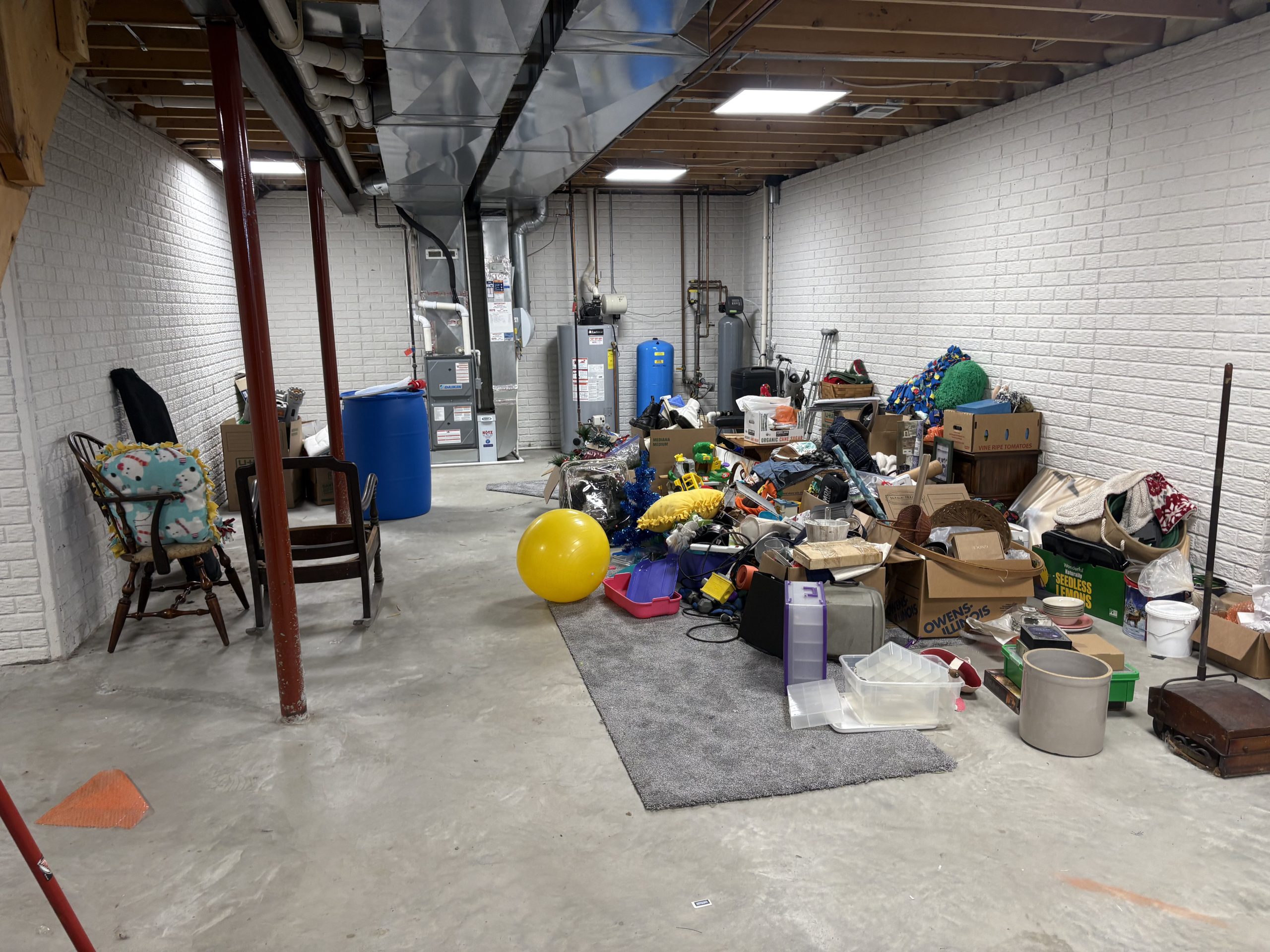 basement with boxes