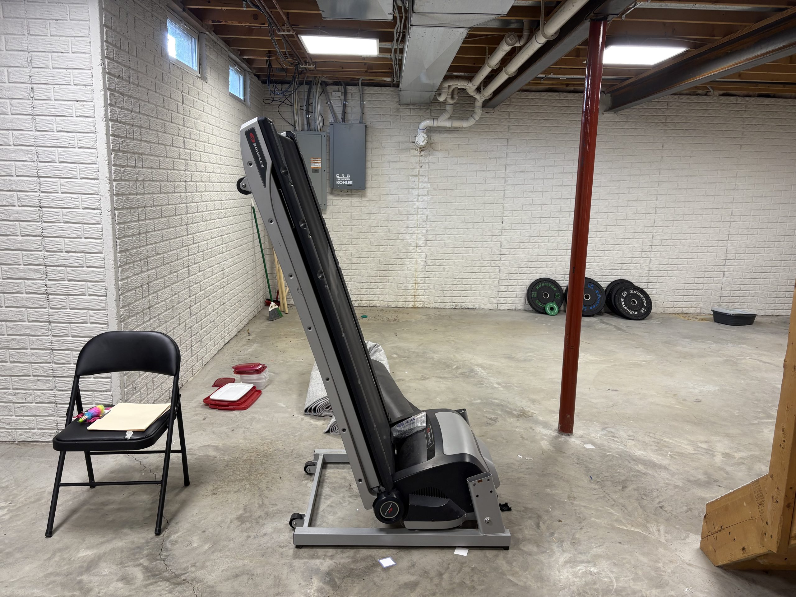 Basement with exercise equipment