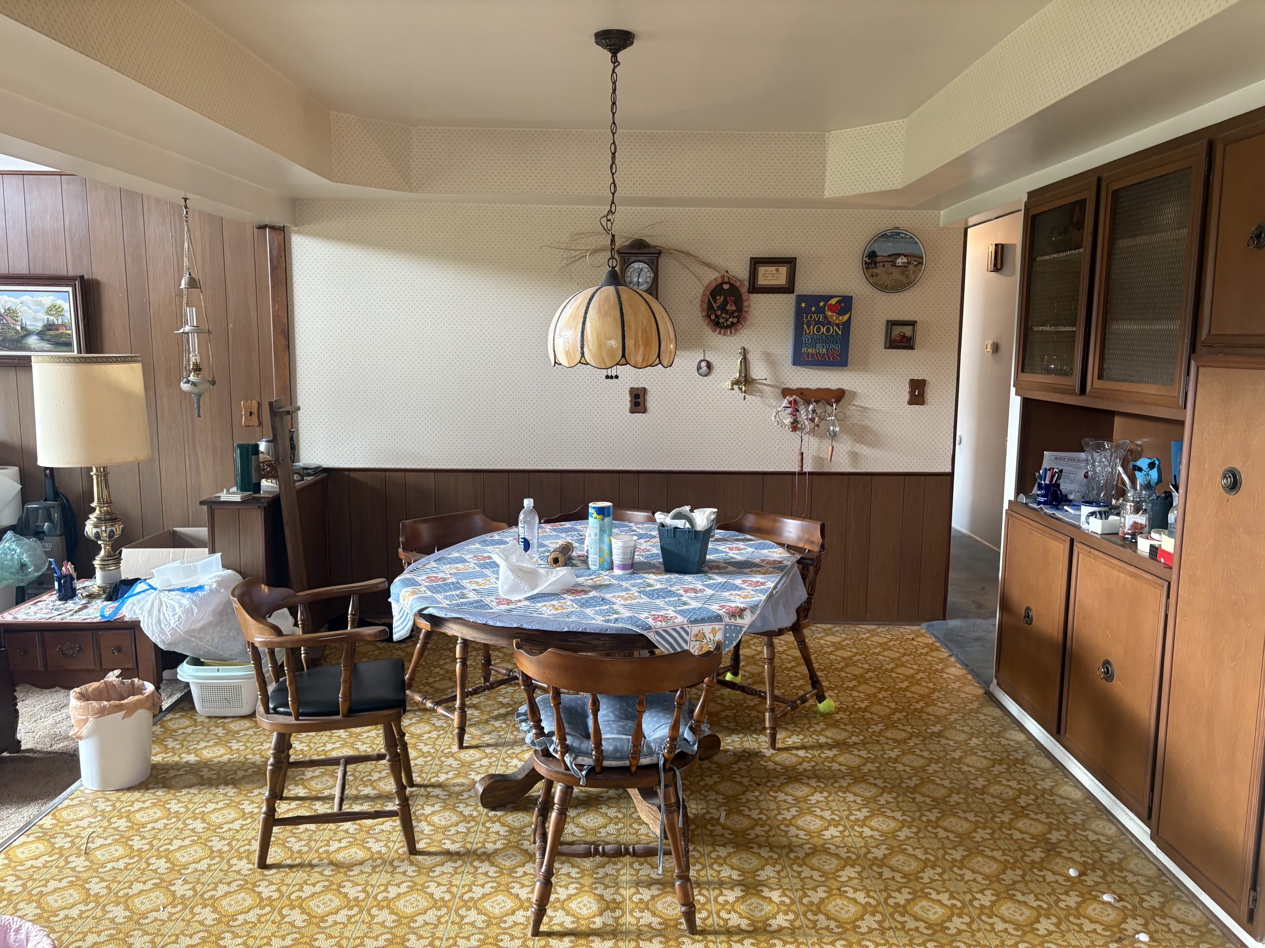 kitchen with table set